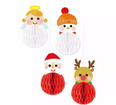 Conjunto de 4 pingentes de favo de mel em formato de boneca natalina