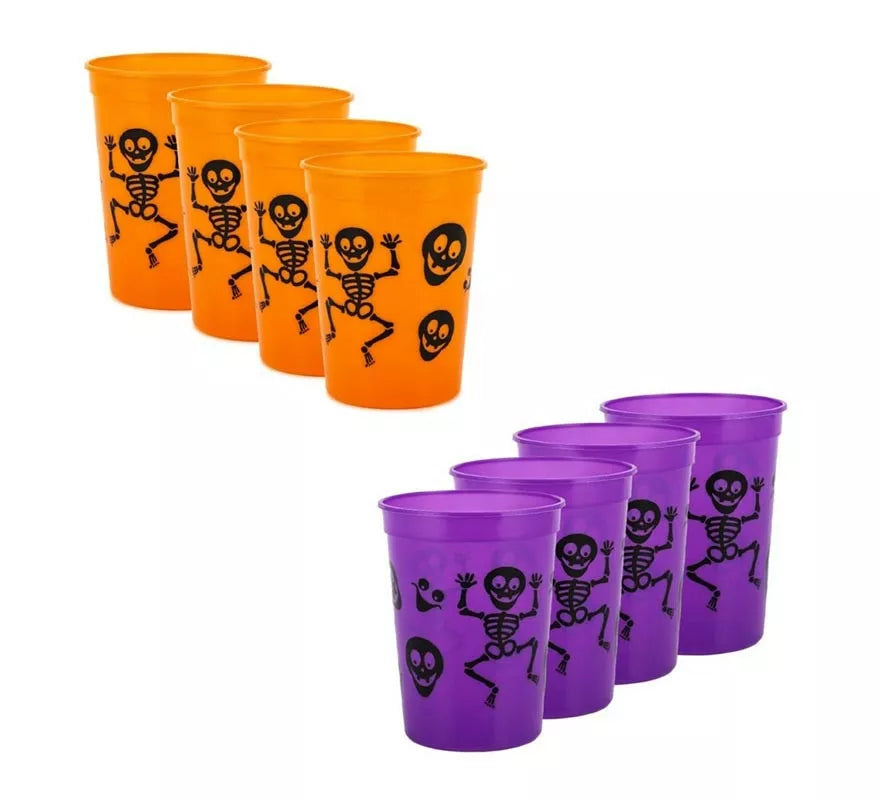 Translation missing: pt-PT.Pack de 4 Vasos de Plástico de Esqueletos de 10x8x6 cm en varios colores