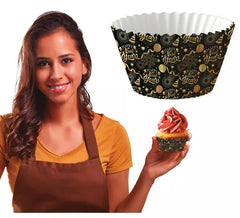 Pacote de 50 papéis para Cupcake de Feliz Ano Novo de 5 cm