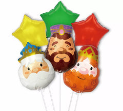 Pacote com 6 balões metalizados Three Kings com estrelas