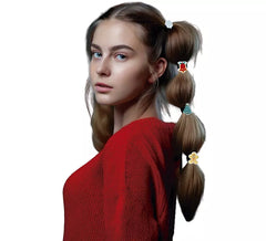 Pacote com 6 elásticos de cabelo natalinos em modelos sortidos.