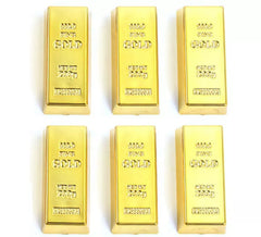 Pacote com 6 lingotes de ouro de imitação de 6x3 cm