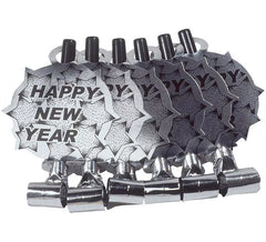 Pack de 6 sopradores de prata 'Happy New Year' para a passagem de ano