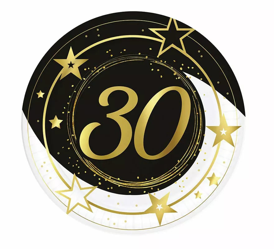 Pack de 6 Platos 30 Años Cumpleaños y Aniversarios de 23 cm