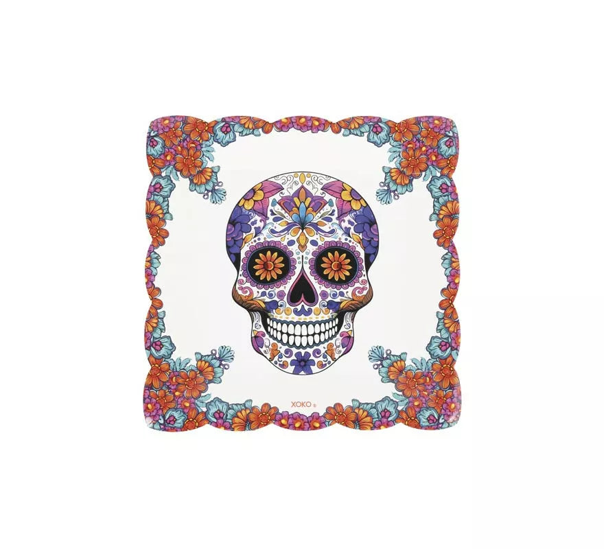 Translation missing: pt-PT.Pack de 6 Platos Cuadrado Calavera de papel de 20,5x20,5 cm