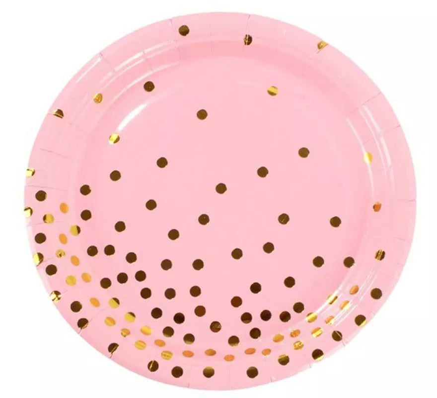 Pack de 6 Platos de cartón con lunares dorados de 23 cm en varios colores