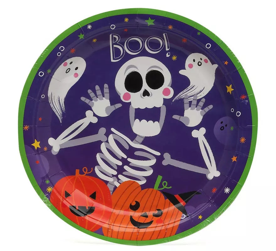 Translation missing: pt-PT.Pack de 6 Platos Esqueleto Boo de papel de 23 cm