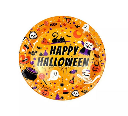 Pack de 6 Platos Happy Halloween Print naranja de 18 cm