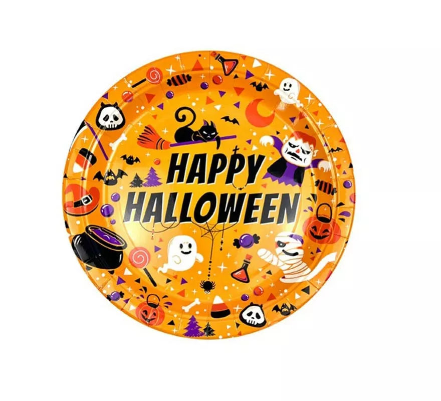 Translation missing: pt-PT.Pack de 6 Platos Happy Halloween Print naranja de 23 cm