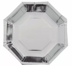 Pack de 6 Pratos de Prata Octogonais de 23 cm
