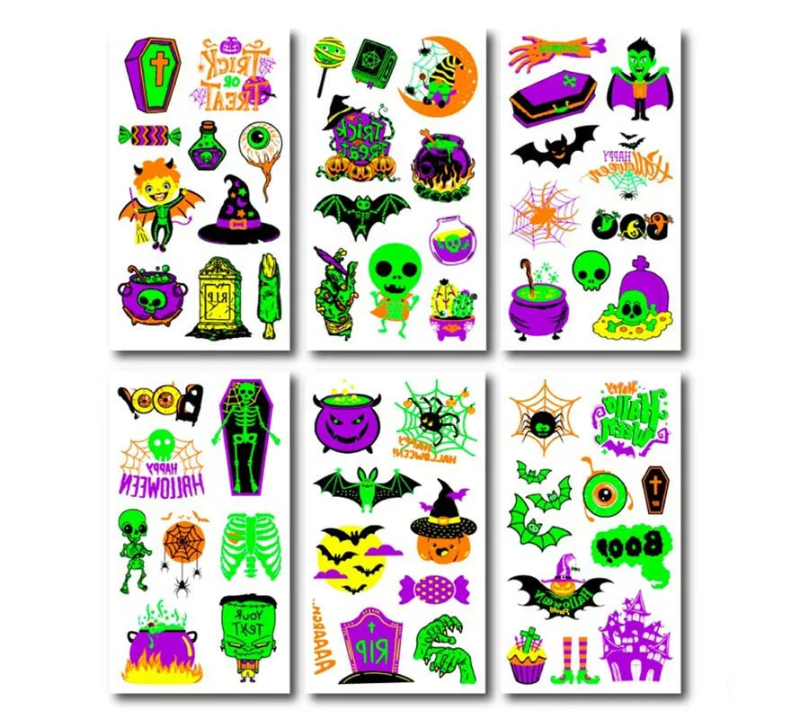 Translation missing: pt-PT.Pack de 6 Tatuajes Fluorescente en modelos surtidos de 6,8 cm