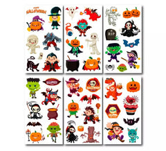 Pacote de 6 tatuagens de desenhos animados de Halloween em diversos modelos de 6,8 cm