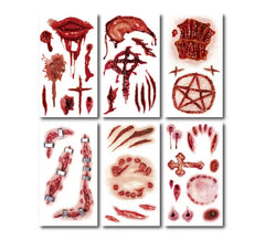 Pacote de 6 tatuagens de feridas em diversos modelos de 6,8 cm