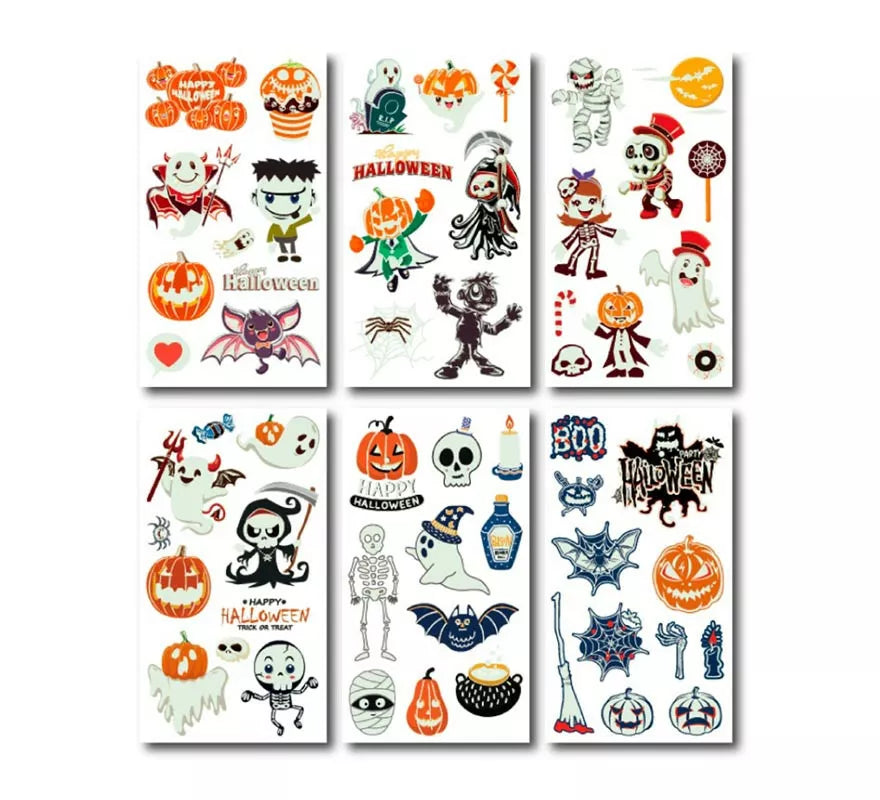 Translation missing: pt-PT.Pack de 6 Tatuajes luminiscente naranja en modelos surtidos de 6,8 cm