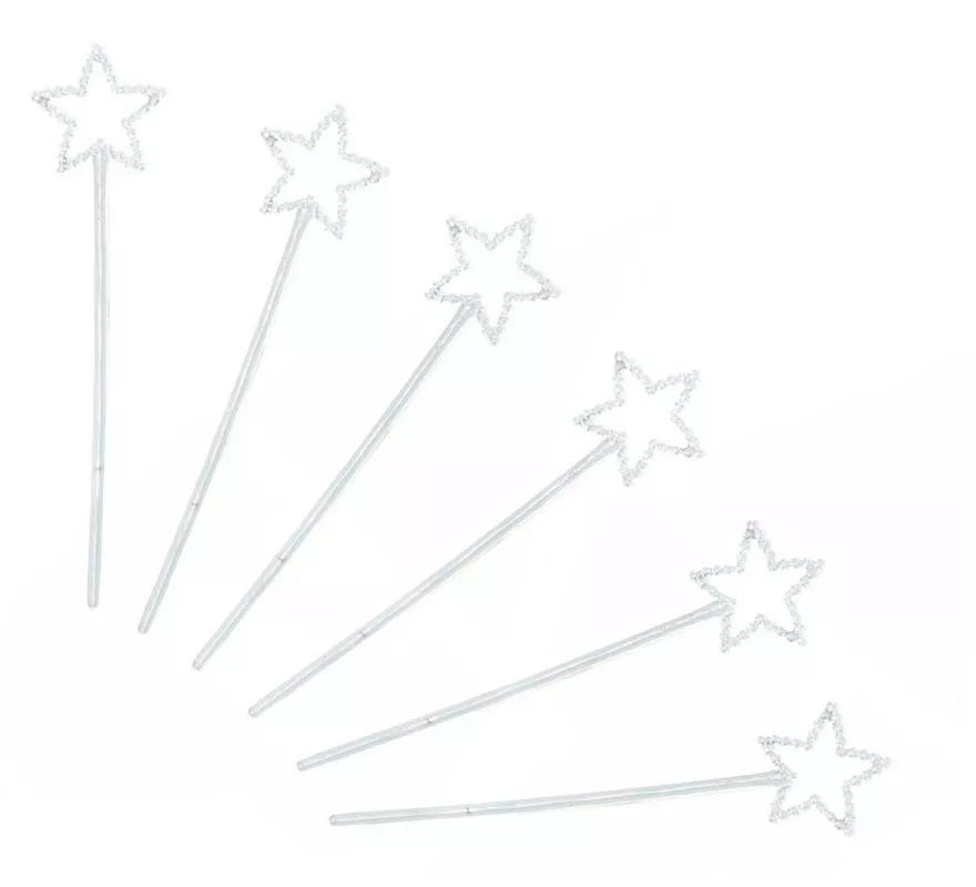 Translation missing: pt-PT.Pack de 6 Varitas estrellas plateadas de 23 cm colores surtidos