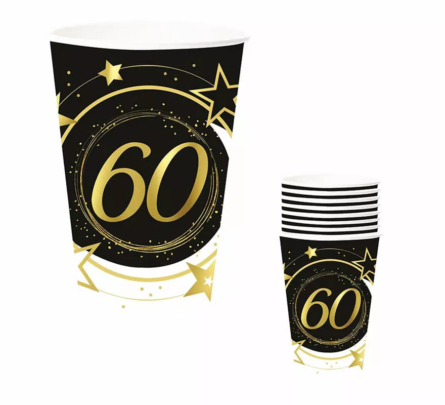 Pack de 6 Vasos 60 Años Cumpleaños y Aniversarios de 240 ml