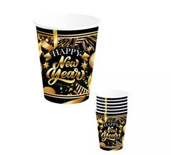 Pack de 6 Copos Feliz Ano Novo 240 ml e 9 cm