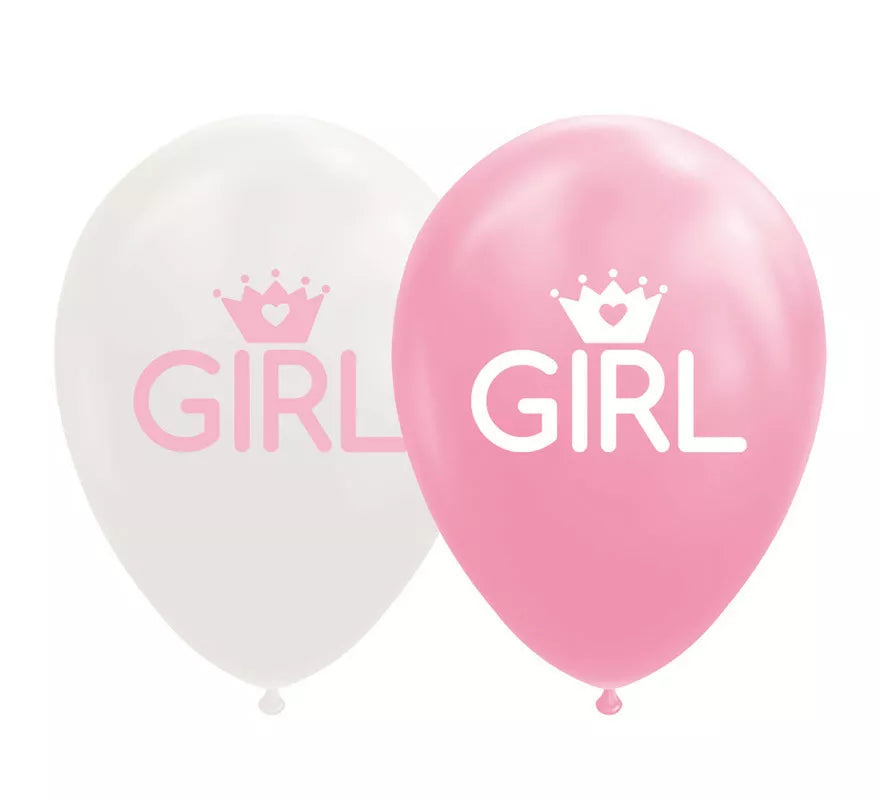 Translation missing: pt-PT.Pack de 8 Globos Bebé de Color Rosa/Blanco de 30 cm