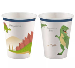 Embalagem de 8 copos de dinossauro de papelão de 250 ml