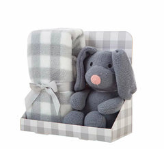 Pack de manta 90x75 cm e cão de peluche cinzento 26 cm