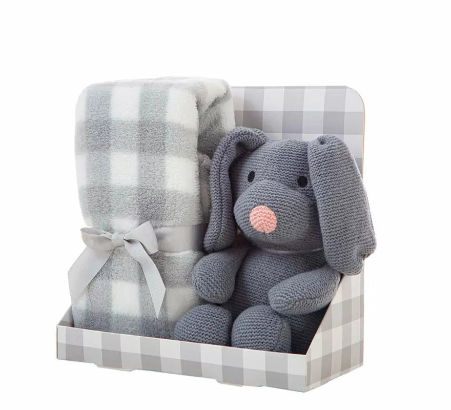 Translation missing: pt-PT.Pack Manta de 90x75 cm y Perro de Peluche gris de 26 cm