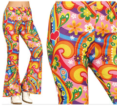 Calça Hippie com flores multicoloridas para mulheres