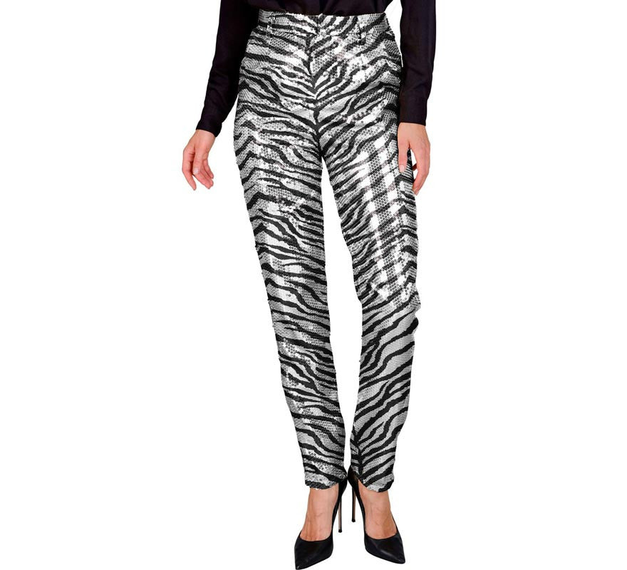 Translation missing: pt-PT.Pantalones Moda Fiesta Animal Print Plateado para mujer