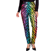 Moda festa animal print listras multicoloridas calças para mulheres