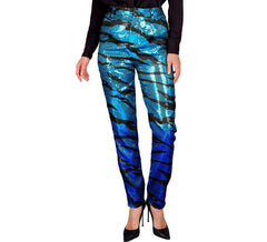 Calças de festa Moda Animal Print Azul para Mulher