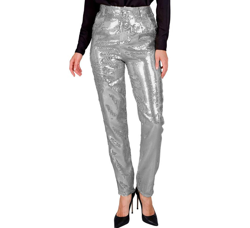 Translation missing: pt-PT.Pantalones Party Fashion lentejuelas plateado para mujer