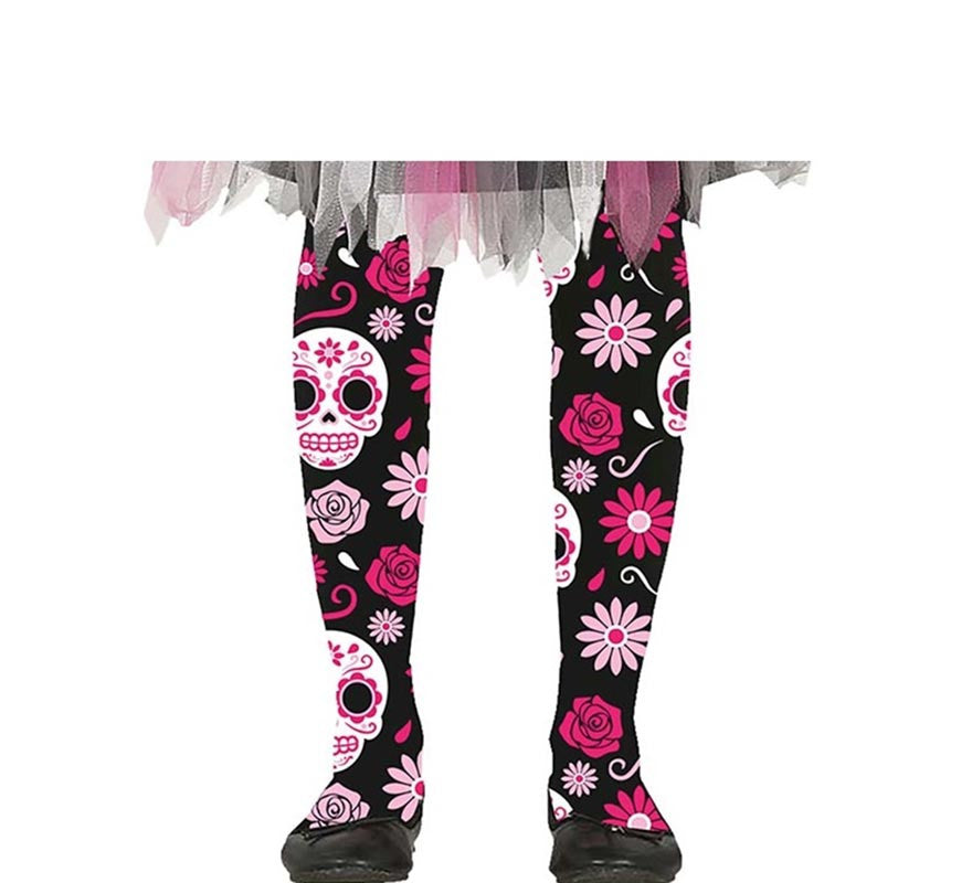 Translation missing: pt-PT.Pantys de Catrina Calaveras y Flores rosa infantil
