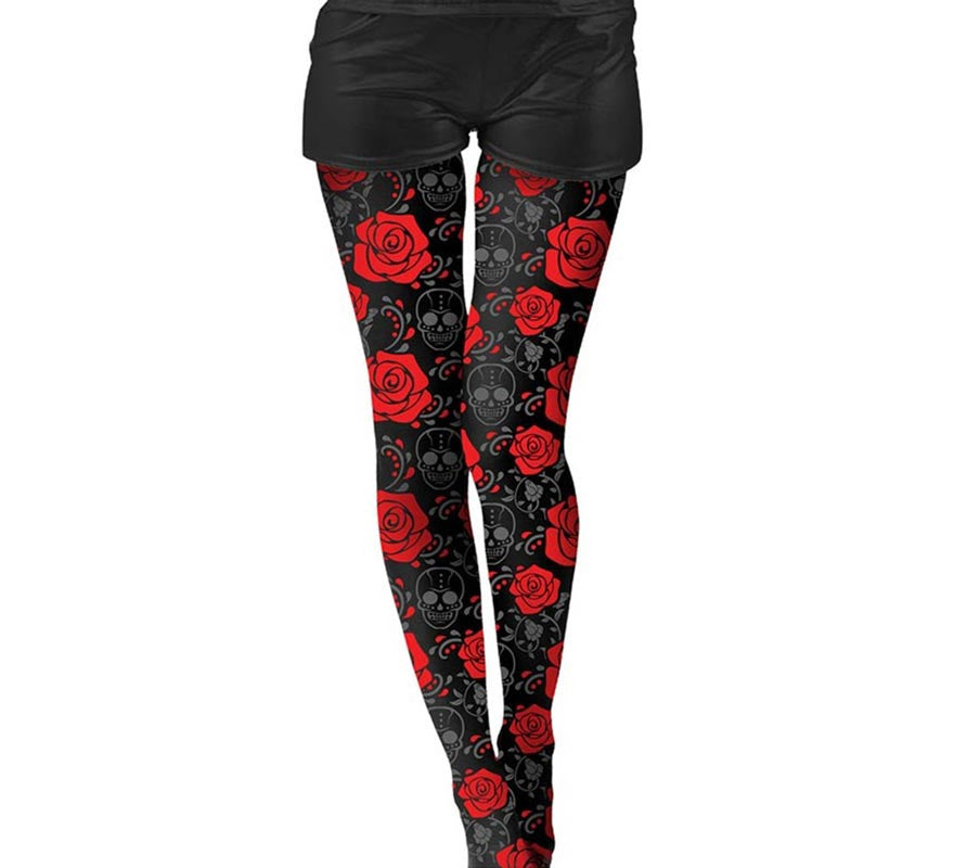 Translation missing: pt-PT.Pantys de Catrina Calaveras y Rosas rojas adulto
