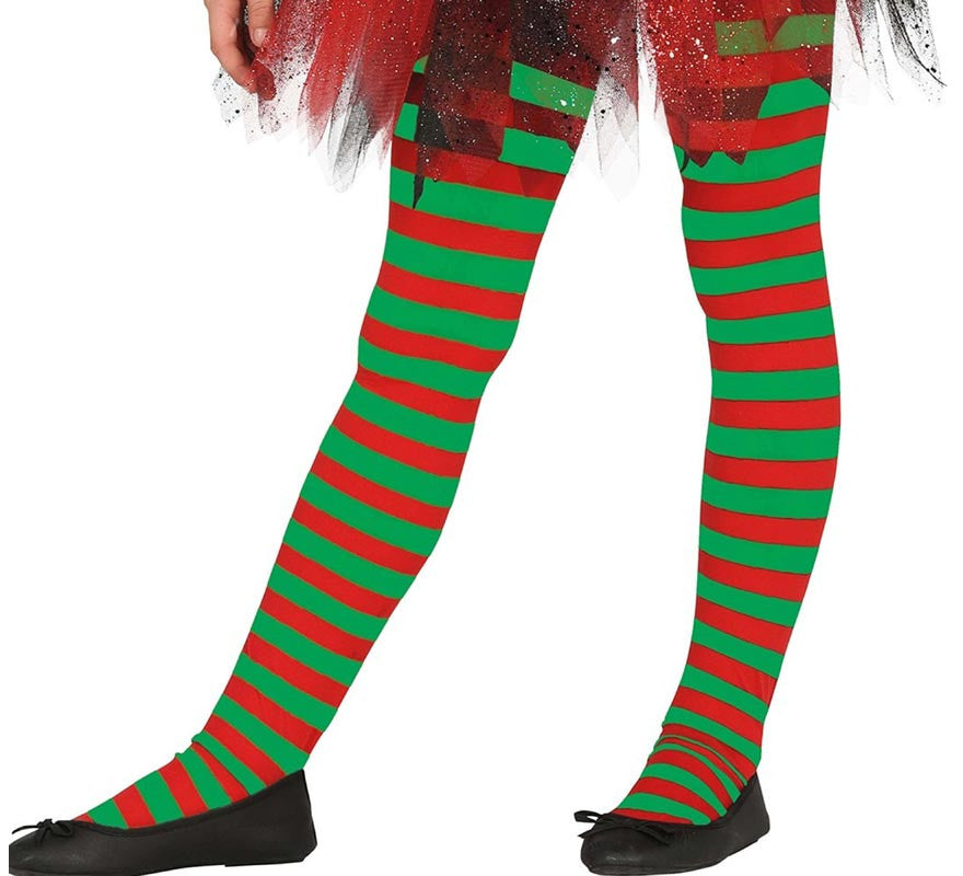 Translation missing: pt-PT.Pantys de Elfa Navideña a rayas rojo y verde infantil