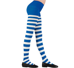 Meia-calça listrada 70 Denier branca e azul infantil