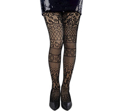 Meia-calça arrastão floral com listras