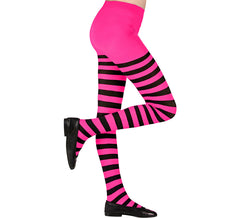 Meia-calça rosa com listras pretas, 70 denier para meninas