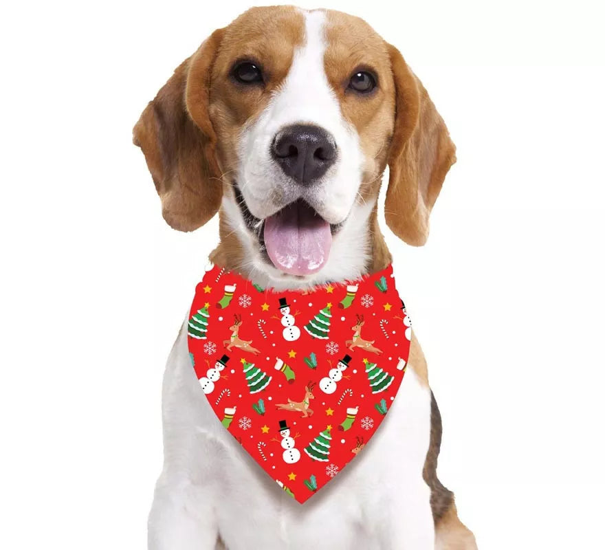 Translation missing: pt-PT.Pañuelo Muñeco de nieve estampado rojo para perro de 69x35 cm