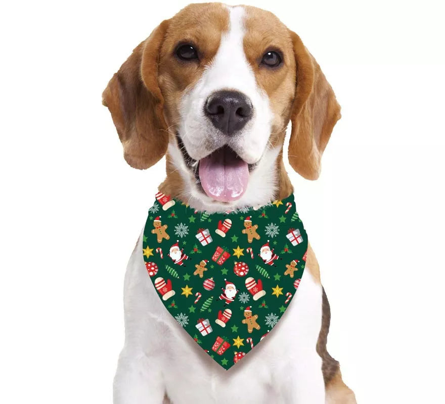 Translation missing: pt-PT.Pañuelo Navideño estampado verde para perro de 69x35 cm