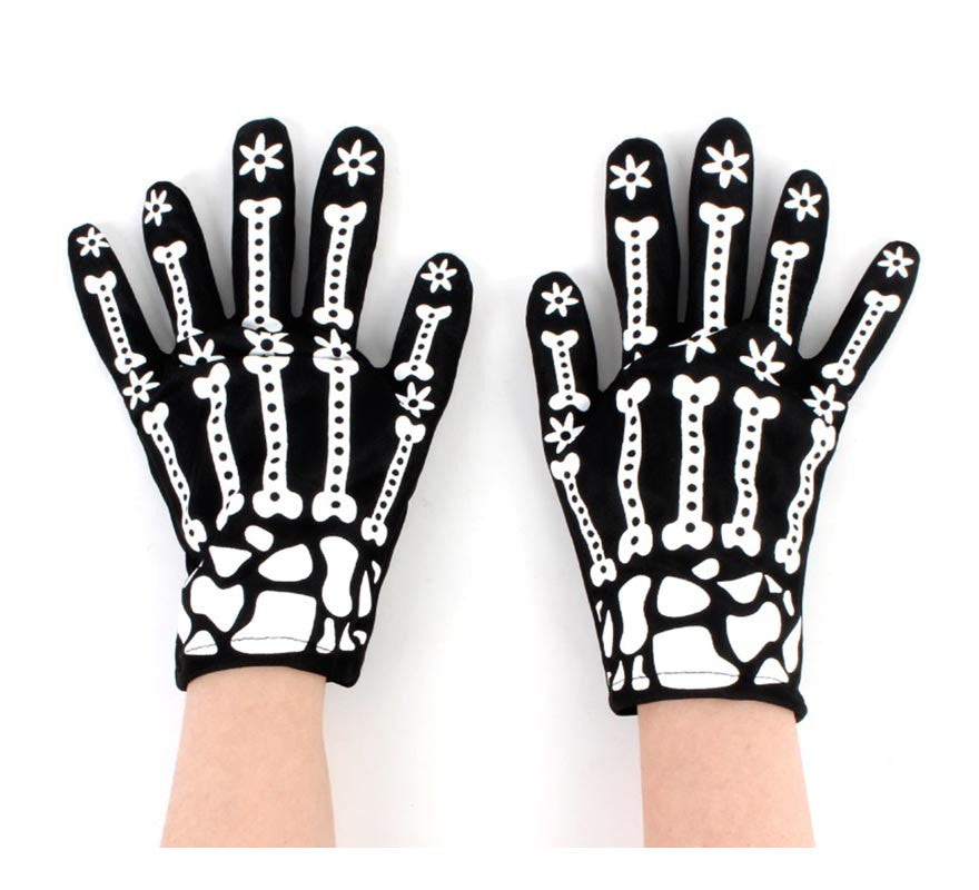 Translation missing: pt-PT.Par de Guantes Esqueleto con flores adulto