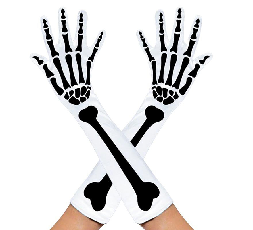 Translation missing: pt-PT.Par de Guantes Largos de Esqueleto blancos adulto