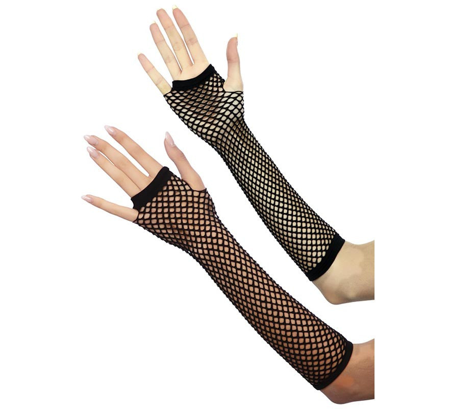 Translation missing: pt-PT.Par de Guantes Largos de rejilla negros adulto de 24 cm