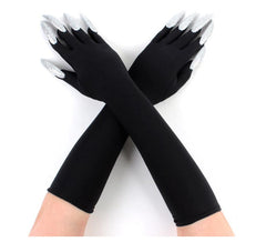 Par de luvas pretas com unhas prateadas para adulto