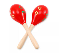 Par de maracas vermelhas de madeira com flores 20 cm