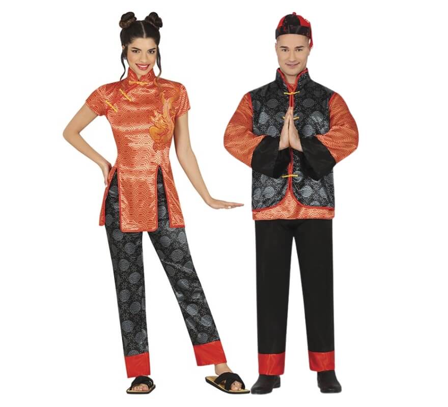 Casal de chineses de laranja