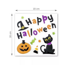 Adesivo de gel feliz Halloween gato e abóbora