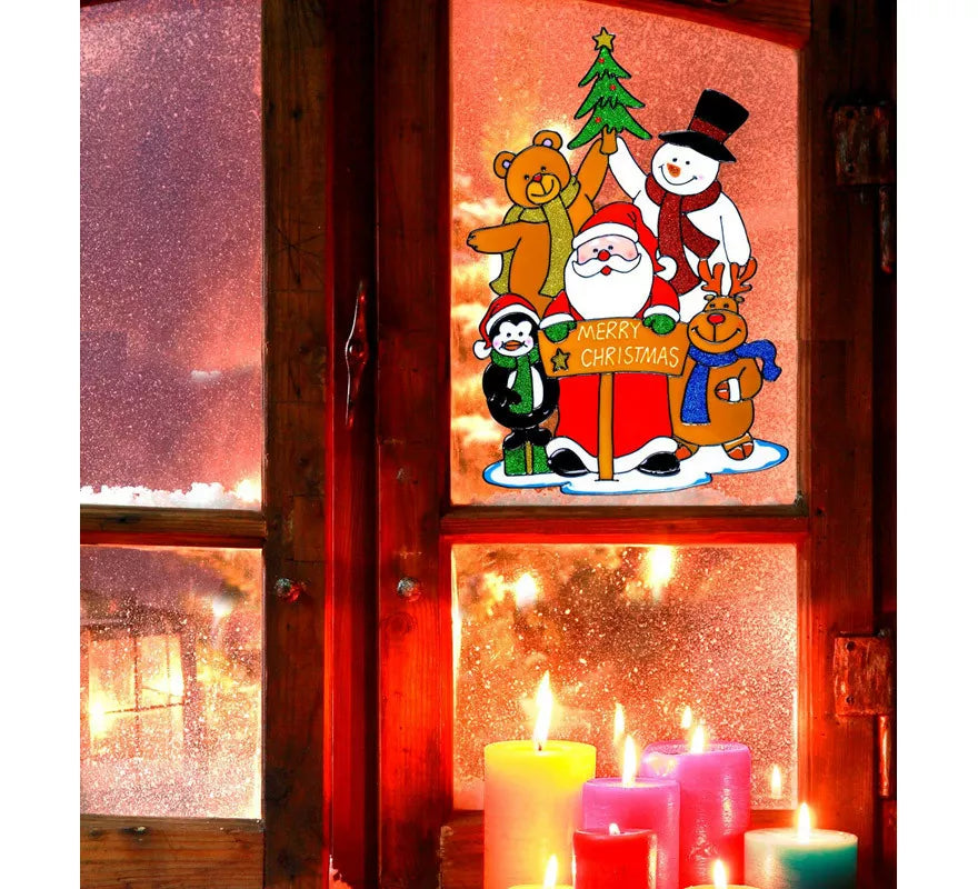 Pegatina Ventana Familia Papá Noel de 40 cm