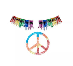 Adesivo e cílios hippie multicoloridos