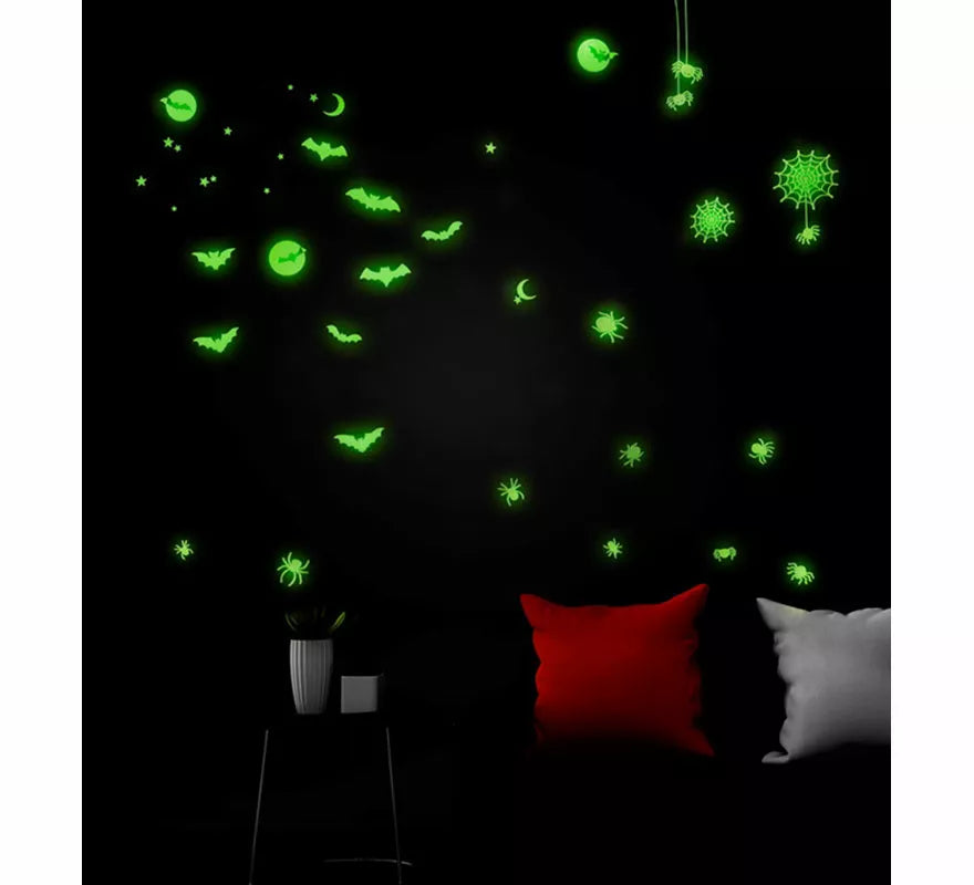 Pegatinas Murciélagos y Arañas Fluorescentes de 21x15 cm