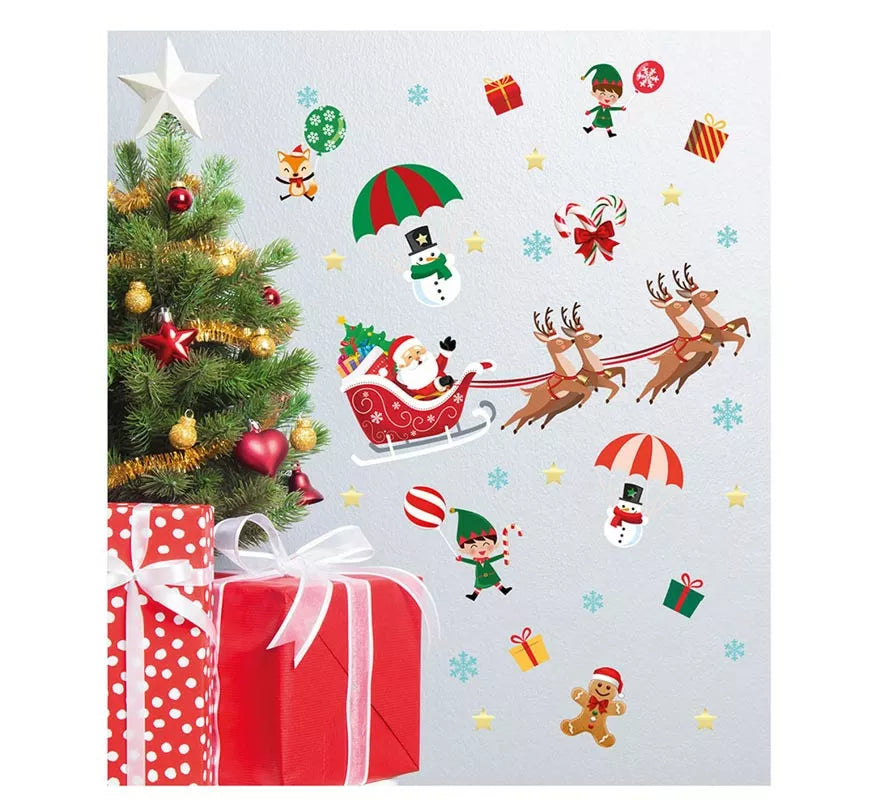 Pegatinas Trineo de Papá Noel adhesivas para pared de 25x70 cm