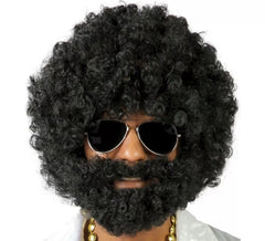 Peruca preta africana com barba vagabunda